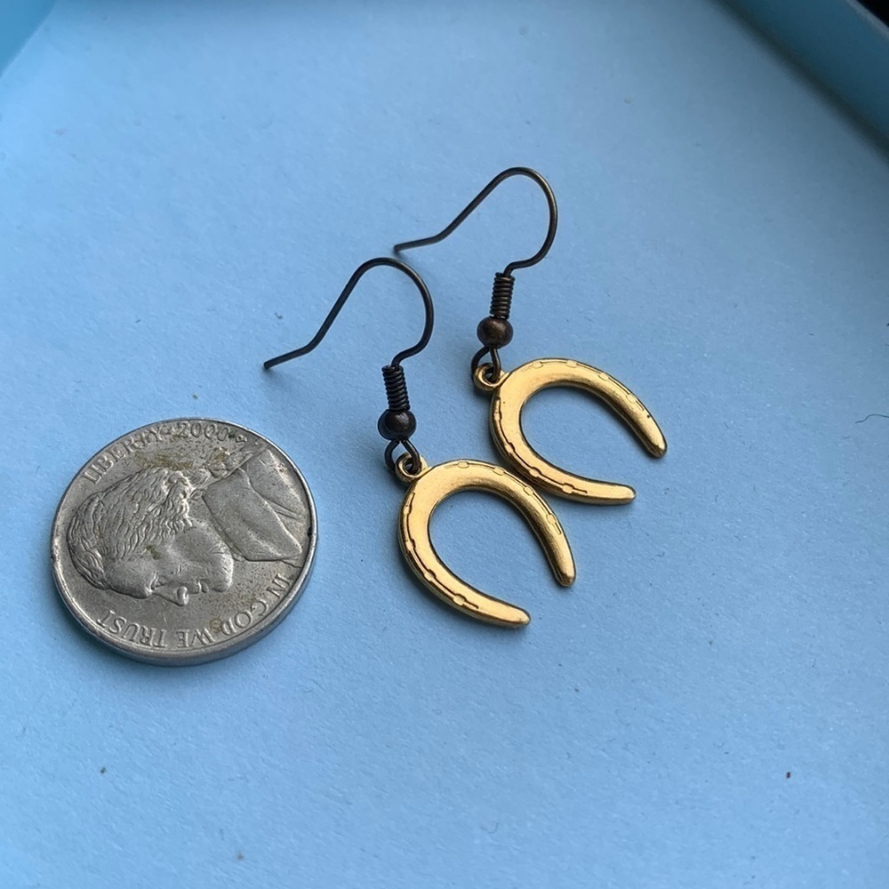 Horseshoe Gold Tone Earrings - Picture 2 of 3